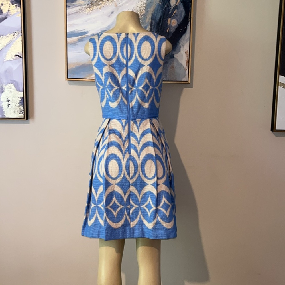 Taylor Dresses Women's Tan and Blue Fit-and-Flare - Picture 3 of 9